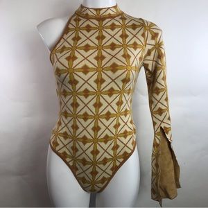 💙Nasty Gal Vintage Pattern One Shoulder Knitted Bodysuit